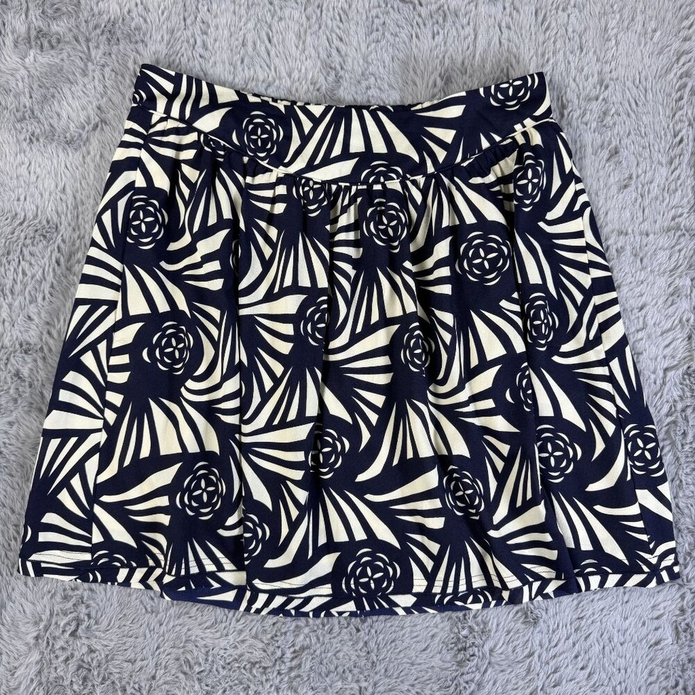 NEW Anthropologie Corey Lynn Womens M Navy Cream Floral Pleated Skirt Fully Line